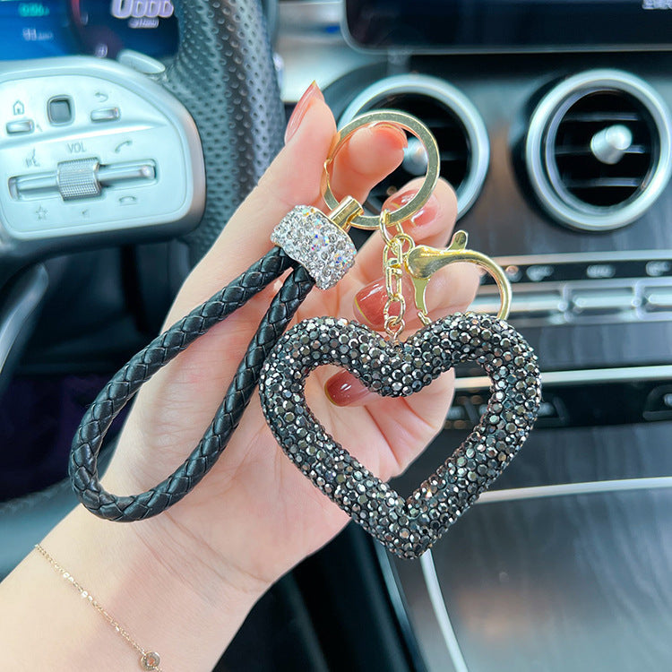 Wholesale Diamond Inlaid Hollow Clay Full Diamond Heart Keychains